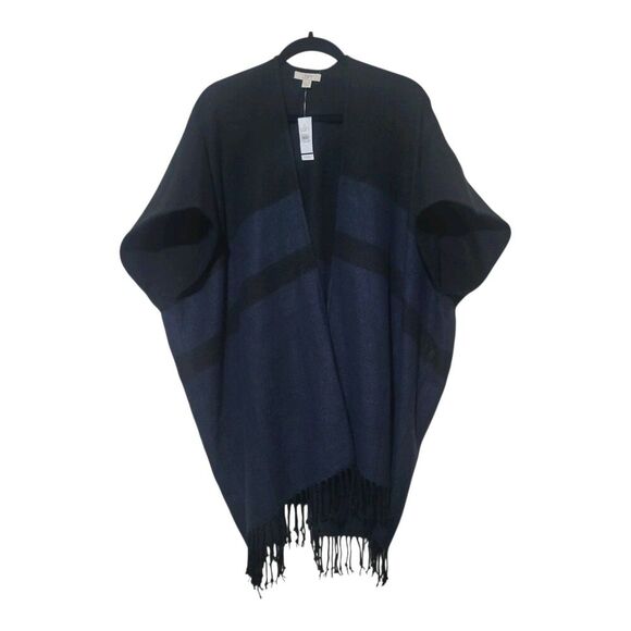 NWT LOFT Blue & Black Oversized Plaid Open Front Poncho Loose Wrap Baggy Top New - Picture 3 of 9
